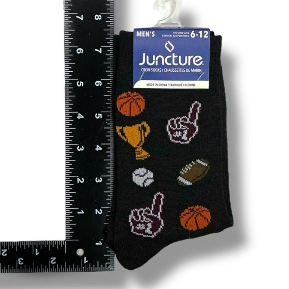Sports Themed Crew Socks Mens Novelty Print Black Unisex OS Shoe Size 6-12 New - Picture 2 of 13